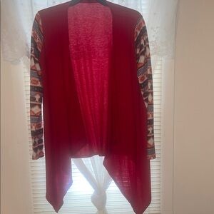 Red Open Front Cardigan with Aztec sleeves XL